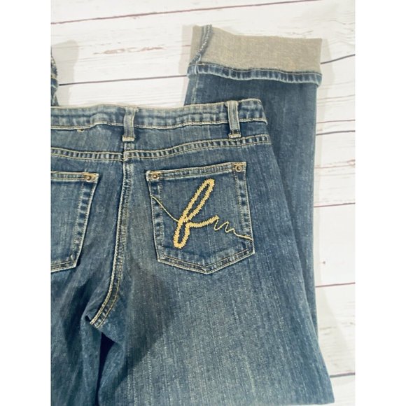 BISOU BISOU Jeans Womens Sz 4 Denim Cuffed Capris Rolled Hem Tinted Wash - Picture 8 of 8